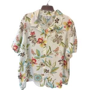 Hot Cotton Women by Marc Ware Linen Cotton Floral Button Up Shirt Blouse Size 2X